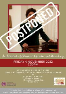 Neil Latchman poster - saying postponed